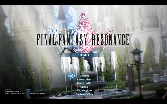 Final Fantasy Resonance Demo, traduzione italiana: Menu iniziale con Continua, Carica partita e Nuova partita