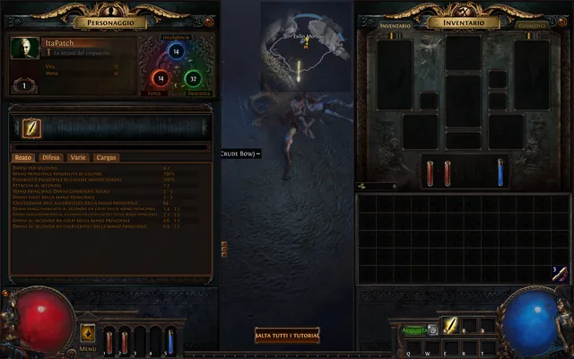 Path of Exile 1, traduzione italiana: Personaggio, statistiche e inventario